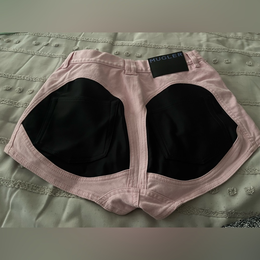 Mugler pink contrast-panel denim shirts size 42 (10)